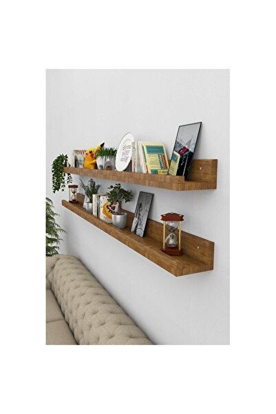 Empressco Açık Ceviz 2'li 120cm Çam Ahşap Resim ve Kitap Rafı Seti