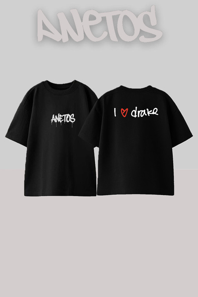 Anetos I Love Drake Σχέδιο με στάμπα Unisex Oversize Μαύρο T-shirt