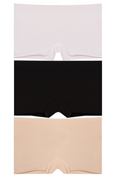 papatya lingerie Women's Laser Cut Seamless Boxer -White-Black-Tan 3-Pack W-2...