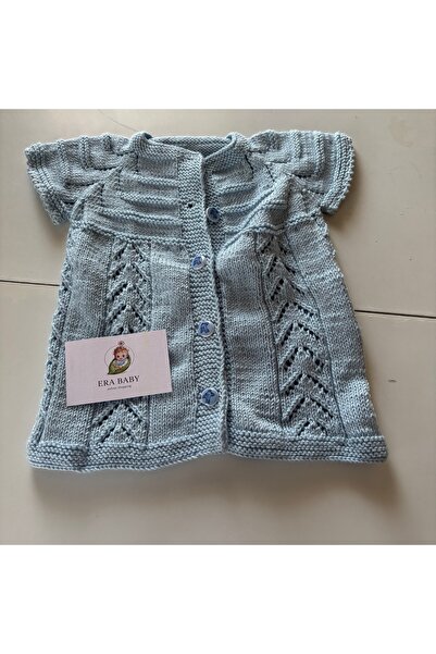 Genel Markalar ERA BABY El Örgüsü Ajurlu Bebek Yeleği %100 El Emeği Düğmeli Açık Mavi Unisex 0-3/3-6 Ay