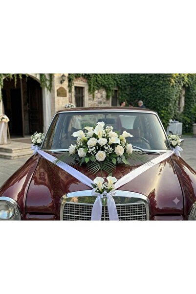 DİVA FLOWER EVENT Lüx Yapay Gelin Arabası Çiçeği Seti – 70-75 CM Vantuzlu Kap...