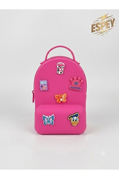 Espey Sevimli Figürlü Silikon Mini Çocuk Sırt Çantası - Pembe 6 Charm Hediye