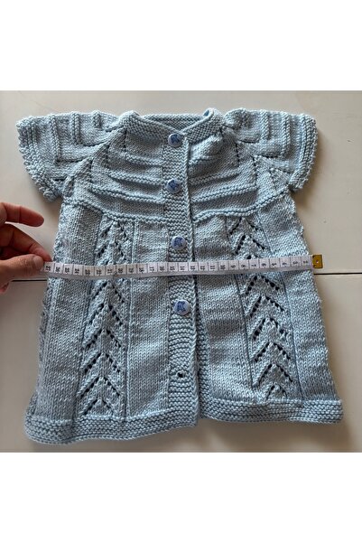 Genel Markalar ERA BABY El Örgüsü Ajurlu Bebek Yeleği %100 El Emeği Düğmeli Açık Mavi Unisex 0-3/3-6 Ay