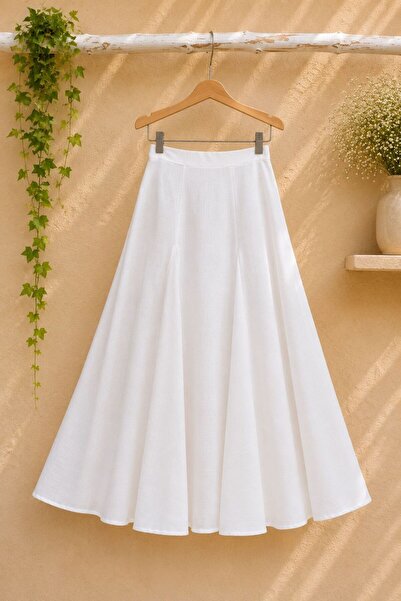 KÜÇÜĞÜM BUTİK White Linen Flared Skirt