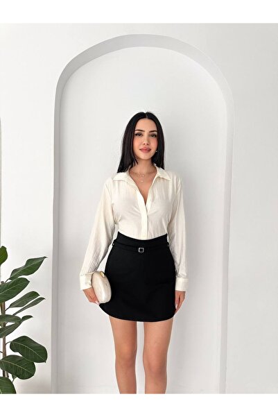 Jöns Butik Women's Belt Detailed High Waist Skirt-Looking Shorts – Stylish Mini