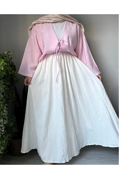 lobivia Women's White Long Crinkled Flared Skirt
