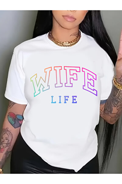 17 seramik تي شيرت مطبوع عليه WIFE LIFE، قميص كاجوال بأكمام قصيرة وياقة دائري...