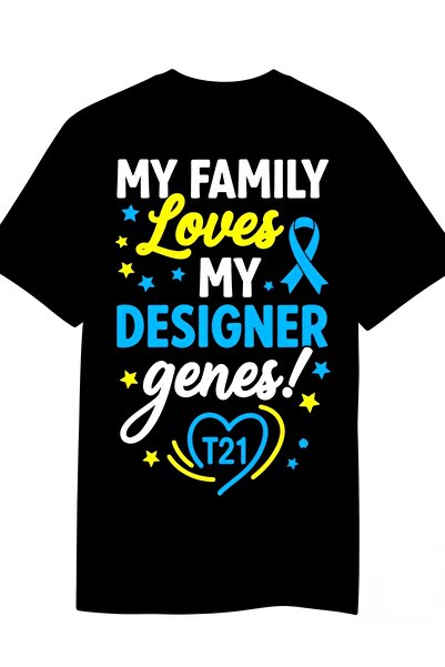 STITCHLY تي شيرت Family Loves My Genes T21 Syndrome Awareness TShirt مريح للر...