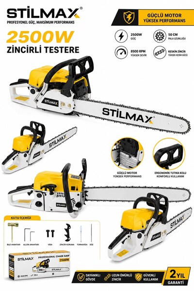stilmax ST9200 Benzinli Ağaç Odun Dal Kesme Makinesi Motorlu Testere Zincirli...