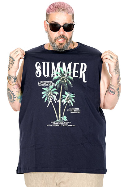 ModeXL Plus Size 100% Cotton Zero Sleeve T-Shirt Printed Summer U26010 Dark Blue