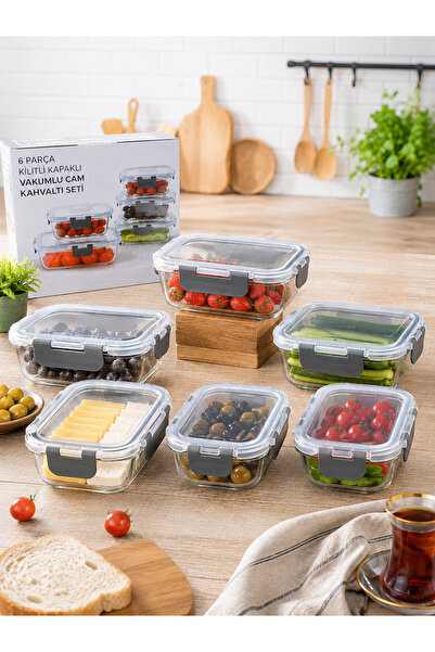 Karçiçeği Home 6-Piece Glass Breakfast Set with Vacuum Locking Lids |   Refri...