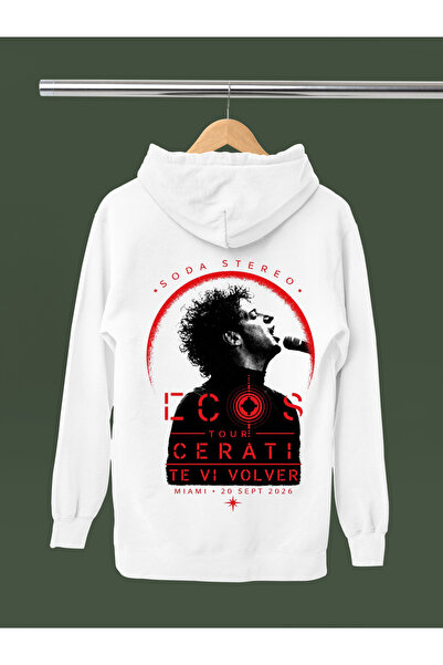 MAGORS سويت شيرت روك بقلنسوة من القطن مطبوع عليه SODA STEREO بأكمام طويلة و3 ...