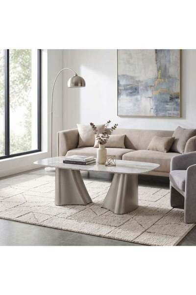 Danube Home Biene Marble Top Coffee Table - Light Grey/Matt Silver