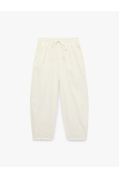 Koton Cotton Barrel Trousers with Elastic Waist and Tie-Up Side Pockets