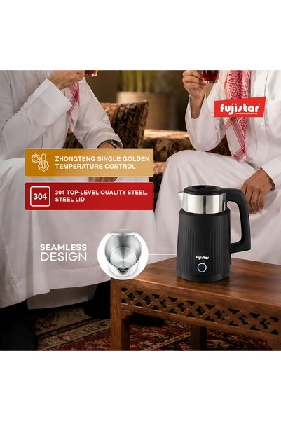 fujistar غلاية كهربائية ملونة من الفولاذ المقاوم للصدأ بسعة 1.8 لتر، تصميم بدون فواصل، 1500 واط، رقم الموديل FSKT407
