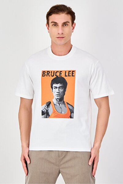 Bruce Lee Club Men Crew Neck Short Sleeve Graphic Print T-Shirt, White
