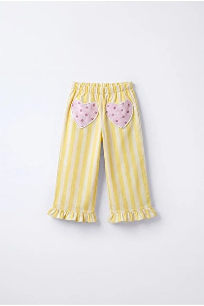 Generic Brand Yellow Striped Trousers with Heart Pocket Detail