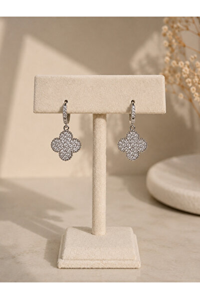 Kelira Livia Clover Silver/Gold Zircon Stone Steel Earrings |   Water Resista...