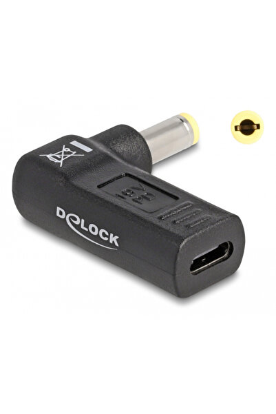 DELOCK αντάπτορας τροφοδοσίας 60011, USB-C σε 5.5x2.5mm, 90°, μαύρος