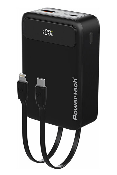 POWERTECH power bank PT-1504 με καλώδια & οθόνη, 20000mah, 22.5W, μαύρο