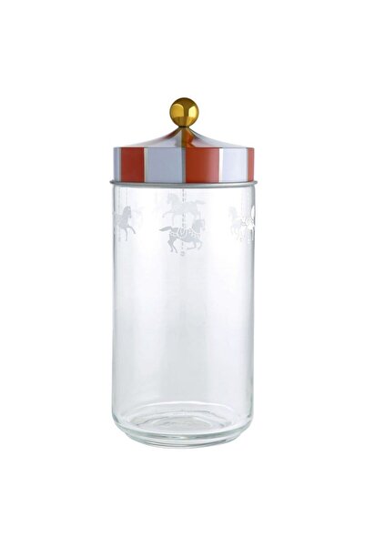 Alessi Βάζο Αποθήκευσης Circus MW30/150 1,5L Γυάλινο Με Καπάκι Λευκό-Κόκκινο