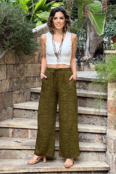 Nevin Kaya Moda بنطلون بالازو باللون الأخضر الزيتي