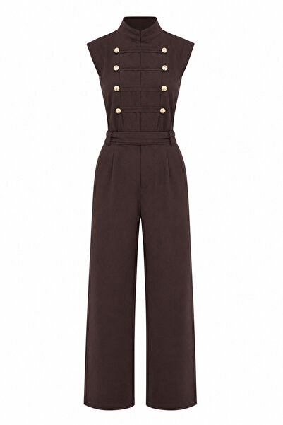 HAZELANNA Brown Design Jumpsuit with Gold Buttons