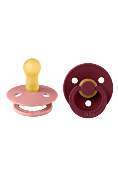 Bibs Set 2 Colour Latex пастияли, кръгла форма, 6 месеца - Dusty Pink/Elderberry