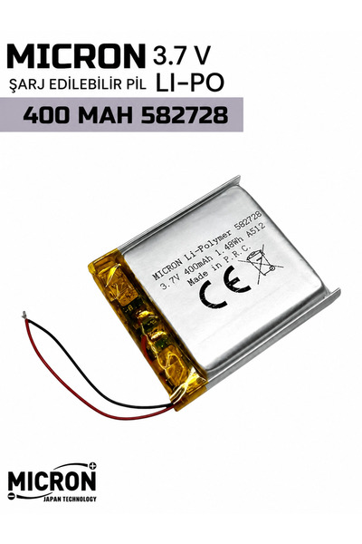 Micron 582728 3.7V 400mAh Li-Polymer (Li-Po) Şarj Edilebilir Pil – Lityum Pol...