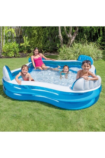 Intex Надуваем басейн Swim Center 229x229 см, 4 кресла, 990 литра, 3+ години