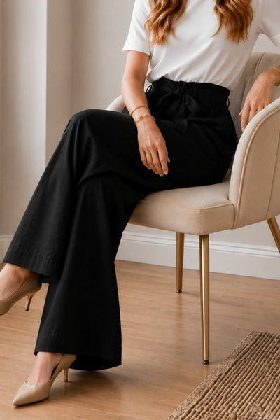 benguen Belted Elastic Waist Trousers S0068 Black