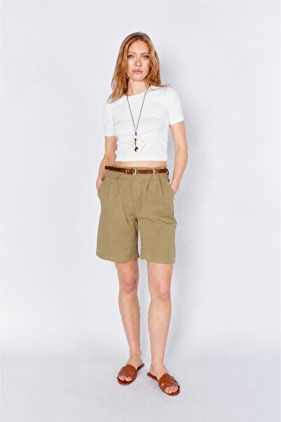TENA Women's Mink Waist Belted Lycra Gabardine Midi Shorts