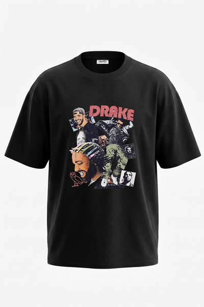 Anetos Μαύρο μπλουζάκι με σχέδιο Drake Collage, με στάμπα, Unisex, Oversize