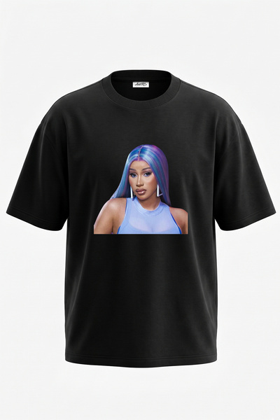 Anetos Cardi B_19 Design Printed Unisex Oversize Black Tshirt