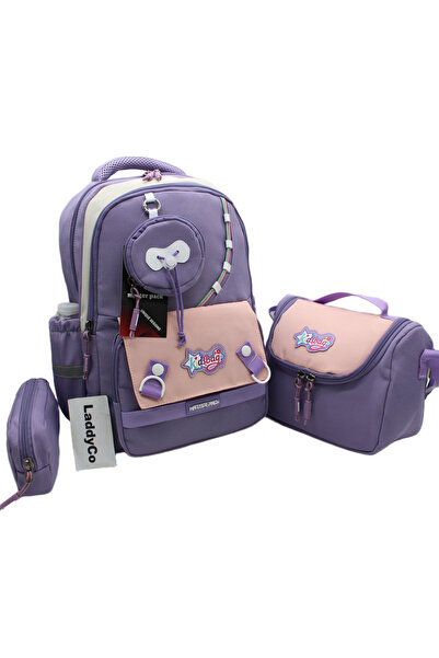 LaddyCo Girl's Primary School Bag Waterproof Fabric 3-Piece Set Pink School B...