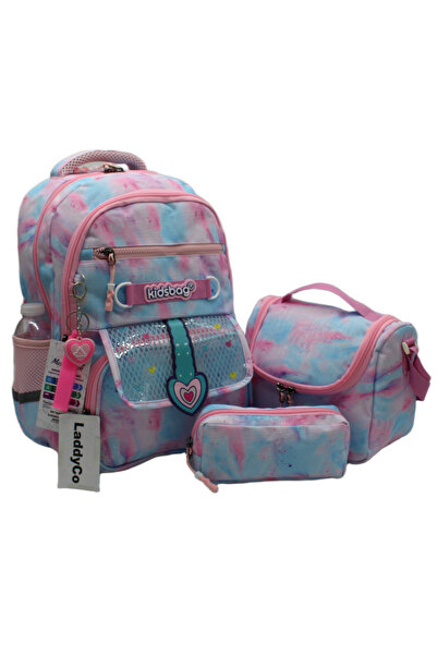 LaddyCo Girl's Primary School Bag Waterproof Fabric 3-Piece Set Pink School B...