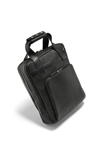 Orez Leon Satchel Men’s Genuine Leather Business Bag with Top Handle, Adjustable Shoulder Strap, Front Zip Pocket and Laptop-Style Compartment – Black