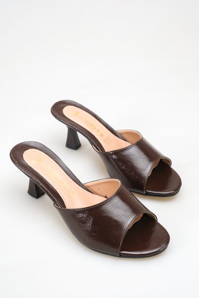 DARUGA Black Patent Leather Thin Heeled Women's Slippers Elegant Single Strap Casual Evening Dress Shoes