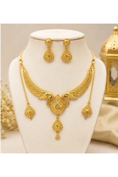 FASHION Elegant Gold Tone Filigree Necklace and Earrings Jewelry Set