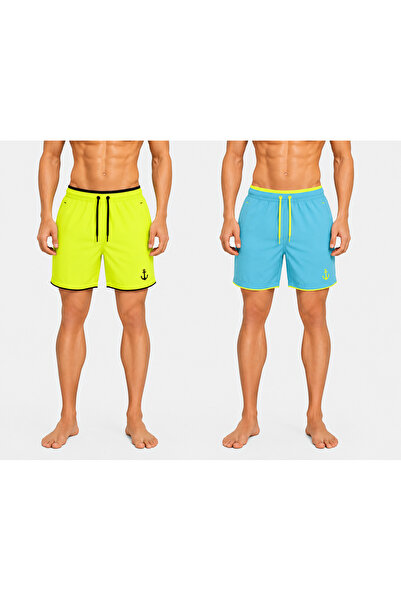 Karatopak 2-Piece Pocket Zipper-Lined Colorful Swim Shorts