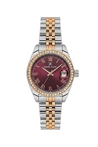 Daniel Klein Dial Claret Red Cord Rose Silver Color 32.5 mm Women's Wristwatc...