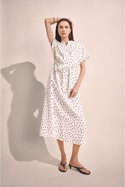 DeFacto A-Line Slash Neck Polka Dot Batwing Sleeve Midi Dress H8735Ax26Au