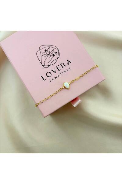 Lovera Jewellery 925 Ayar Gümüş Sertifikalı 14K Gold Renk Beyaz Opal Taşlı Da...