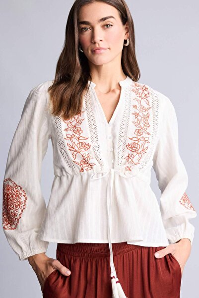 DeFacto Regular Fit Hakim Collar Textured Long Sleeve Blouse G8454Ax26Sm