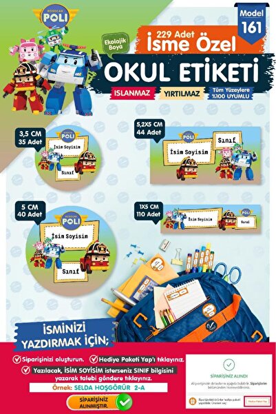 TUĞSET Okul Etiketi Kalem Defter Etiketi Özel İsim Yazılabilen Etiket Seti - ...
