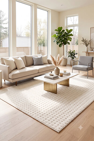 Villadia Home Textile Krem Yumuşak Bubble Puffy Post Kaymaz Taban Peluş Halı ...