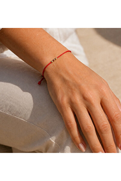BNG AKSESUAR Handmade Red String Gold Minimal Bead Bracelet Adjustable Women'...