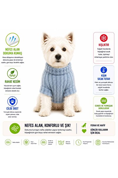 DOGİ&DOG Küçük Irk Mavi Triko Yün Kazak Köpek Kıyafeti Kedi Kıyafeti (1-10KG)