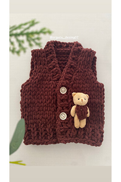 ÖRGÜCÜ DESİGN Puffy Knit Vest - Red-Brown Color