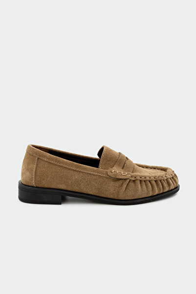 LAMİNTA Dipsy Stitched Detailed Genuine Leather Women's Rome Beige Suede Loafer